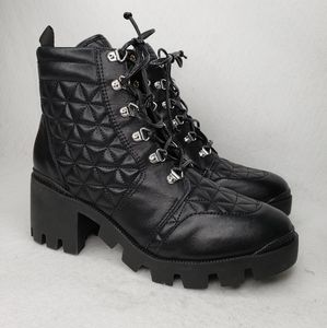 Schutz Cory Black Quilted Leather & Rubber Boots